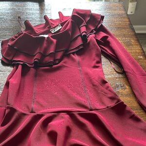 Ruffled One-Shoulder Burgundy Women’s Dress drop waist The Room size small new